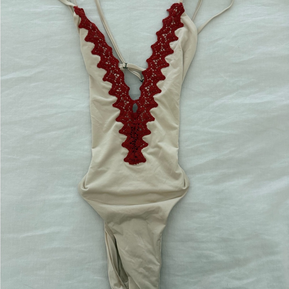 Blue Life Cream and Red Lace Chemise